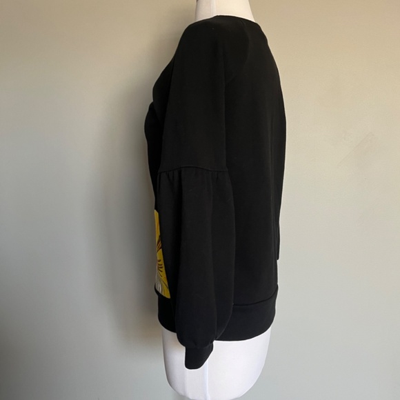 KAREN MILLEN Floral Embroidered Black Casual Cotton Balloo Sleeve Sweatshirt Top - Picture 9 of 16
